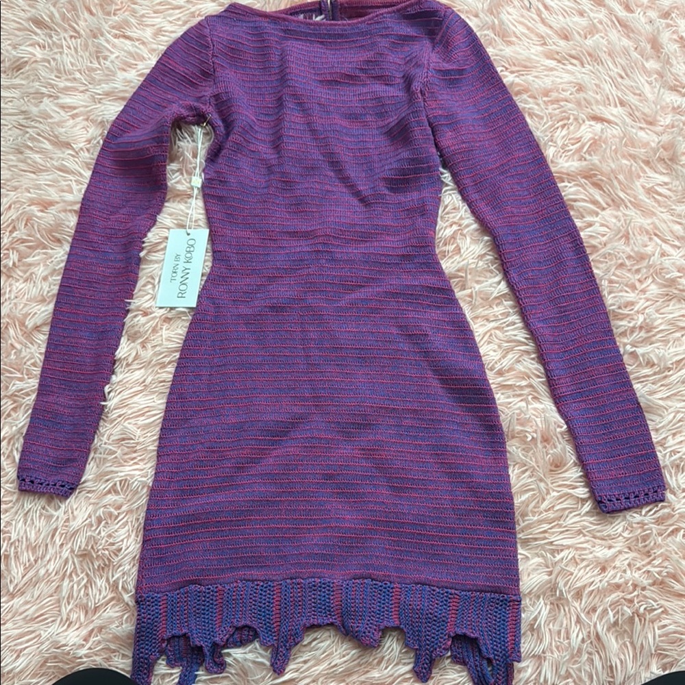 Torn by Ronny Kobo Purple Bodycon Dress Bateau Neck Long Sleeve/ ERIN DRESS